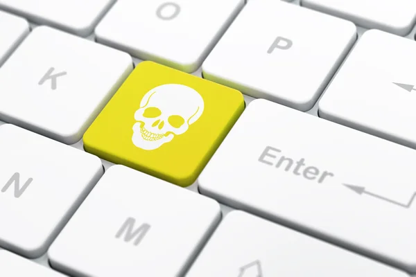 Conceito de cuidados de saúde: Scull no fundo teclado do computador — Fotografia de Stock