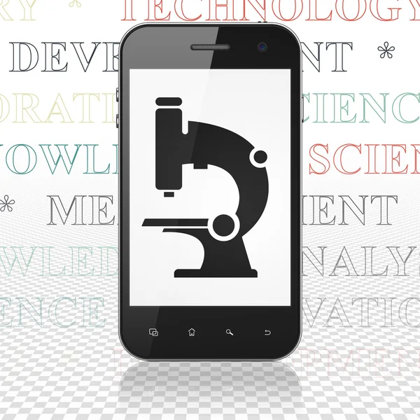 Science concept: Smartphone with Microscope on display — Stockfoto