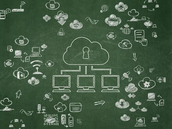 Cloudové síťové koncepce: cloudové síť na školní rada pozadí — Stock fotografie