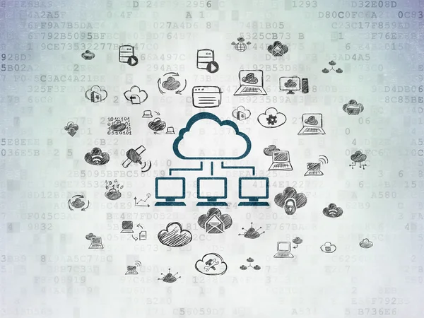 Conceito de computação em nuvem: Rede em nuvem no fundo do papel digital — Fotografia de Stock