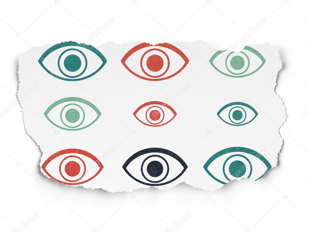 Protection concept: Eye icons on Torn Paper background