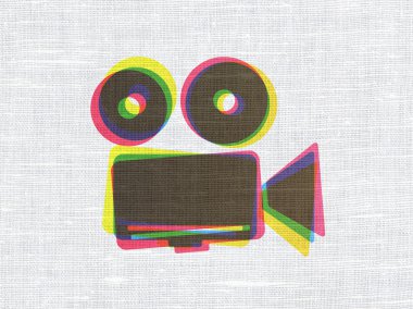 Travel concept: Camera on fabric texture background