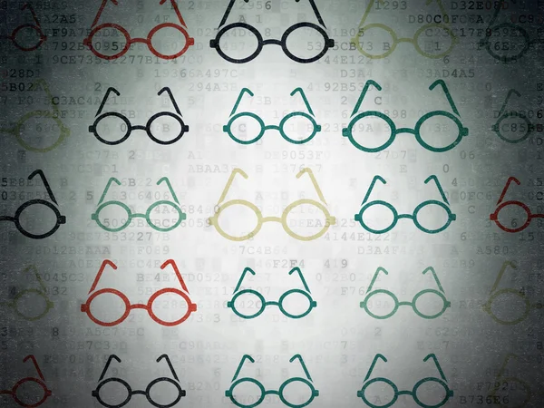 Conceito de educação: Ícones de óculos em fundo de papel digital — Fotografia de Stock