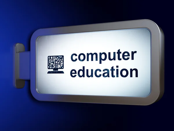 Learning concept: Computer Education and Computer Pc on billboard background — Stock Fotó