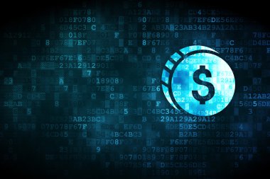 Bankacılık kavramı: dolar sikke dijital arka plan üzerinde