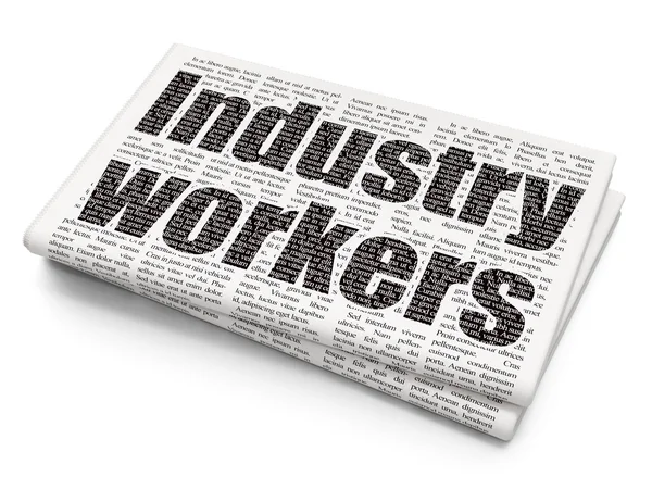 Fertigungskonzept: Industriearbeiter im Hintergrund der Zeitung — Stockfoto