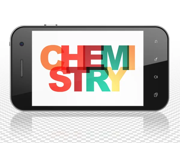 Conceito de educação: Smartphone com Química em exibição — Fotografia de Stock