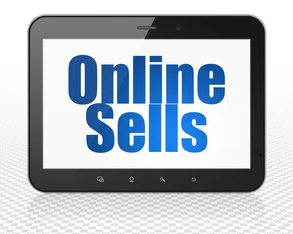 Concepto de marketing: Tablet PC Ordenador con ventas en línea en pantalla —  Fotos de Stock