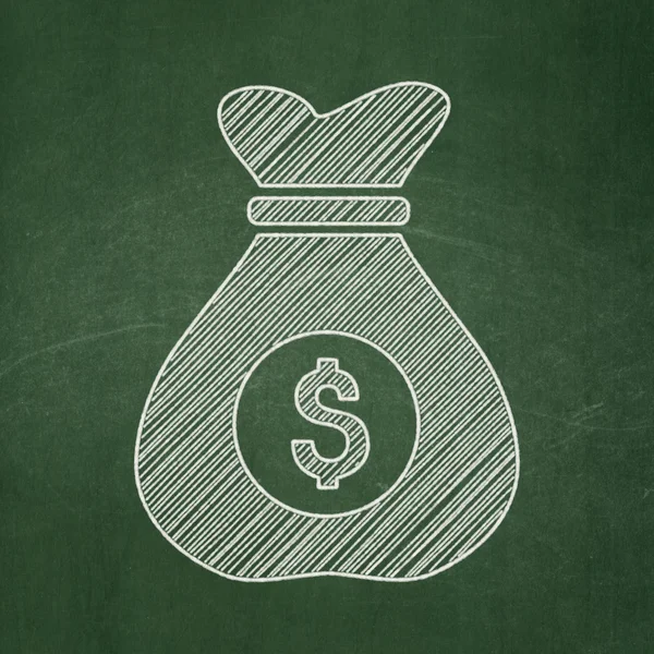 Finance concept: Money Bag on chalkboard background — Stok fotoğraf