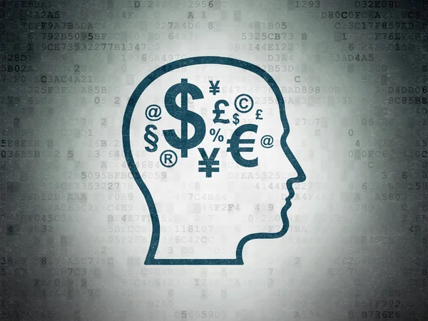 Finansieringskoncept: Head With Finance Symbol på Digital Paper baggrund - Stock-foto