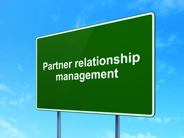 Concept d'entreprise : Partner Relationship Management sur fond de panneau routier — Photo