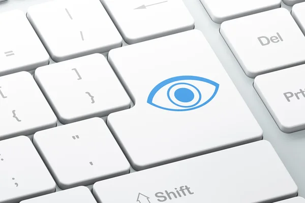 Veiligheidsconcept: oog op computer toetsenbord achtergrond — Stockfoto