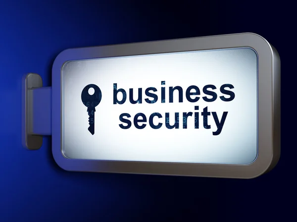 Conceptul de siguranță: Securitate în afaceri și cheie pe fundalul panoului publicitar — Fotografie, imagine de stoc