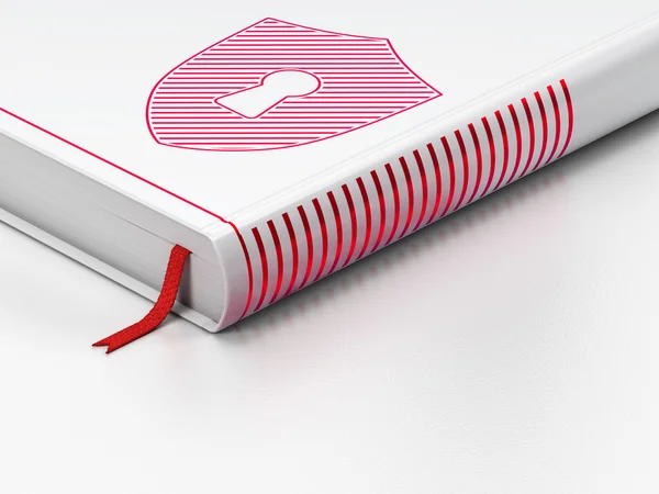 Safety concept: closed book, Shield With Keyhole on white background — ストック写真