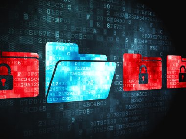 Ekonomi kavramı: klasör ile asma kilit dijital arka plan üzerinde