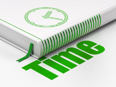 Timeline concept: book Clock, Time on white background