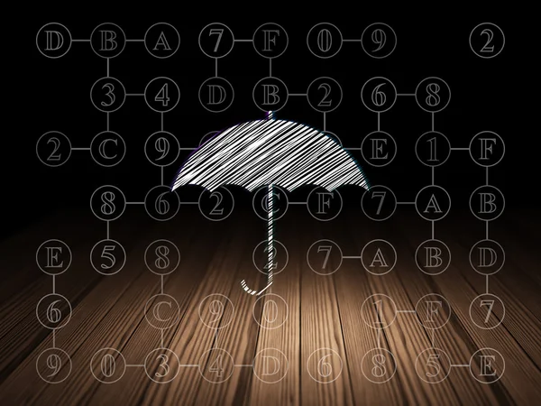 Concepto de protección: Paraguas en sala oscura grunge — Foto de Stock