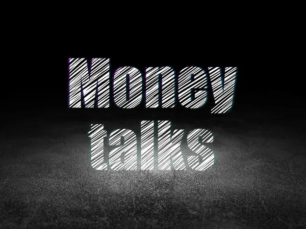 Business concept: Money Talks in grunge dark room — Stockfoto
