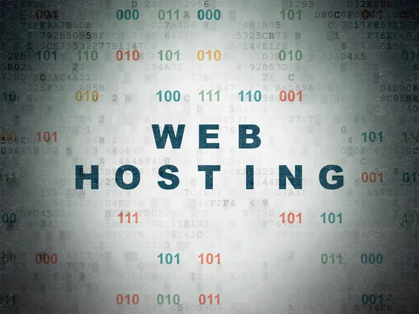 Έννοια της ανάπτυξης Web: Web Hosting σε χαρτί ψηφιακό φόντο — Φωτογραφία Αρχείου