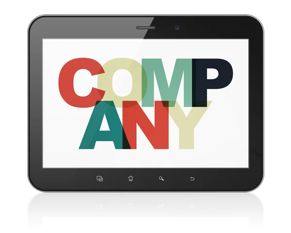 Finanzierungskonzept: Tablet-Computer mit Firmenpräsentation — Stockfoto
