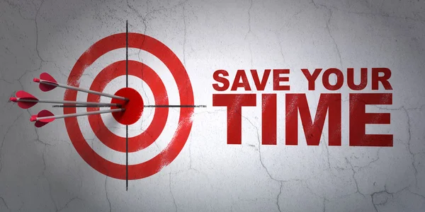 Time concept: target and Save Your Time on wall background — Stock fotografie