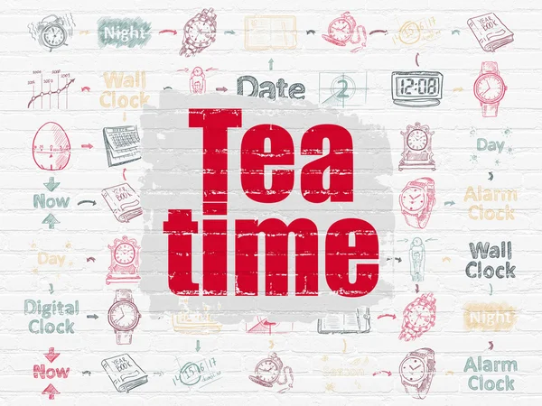 Concept de chronologie : Heure du thé sur fond mural — Photo