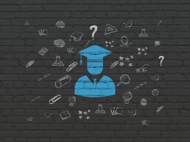 Eğitim kavramı: öğrenci duvar arka plan üzerinde