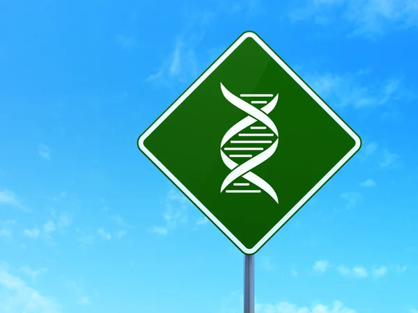 Science concept: DNA on road sign background — ストック写真