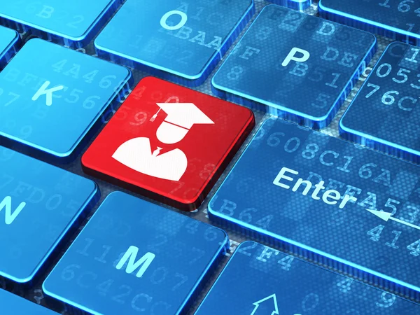 Conceito de educação: Estudante no fundo do teclado do computador — Fotografia de Stock