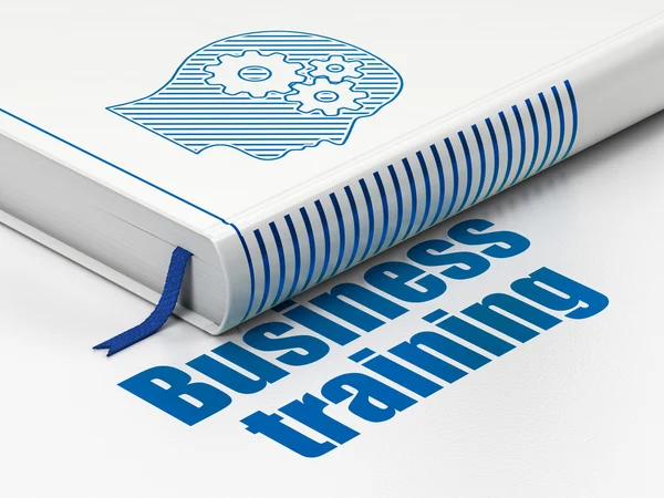 Concetto educativo: libro Head With Gears, Business Training su sfondo bianco — Foto Stock