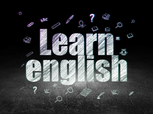 Concetto educativo: Impara l'inglese nella camera oscura del grunge — Foto Stock