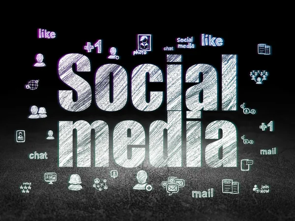 Conceito de mídia social: Mídia social em sala escura grunge — Fotografia de Stock