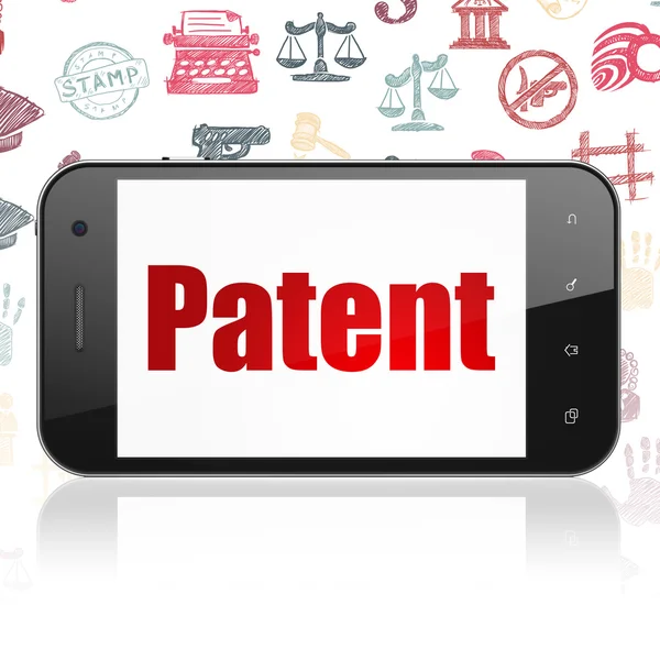Concepto de ley: Smartphone con patente en pantalla — Foto de Stock
