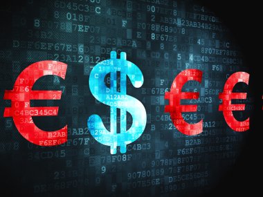 Money concept: Dollar And Euro on digital background