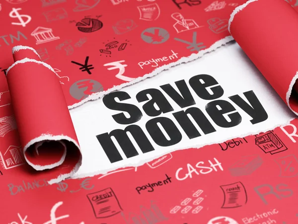 Banking concept: black text Save Money under the piece of  torn paper