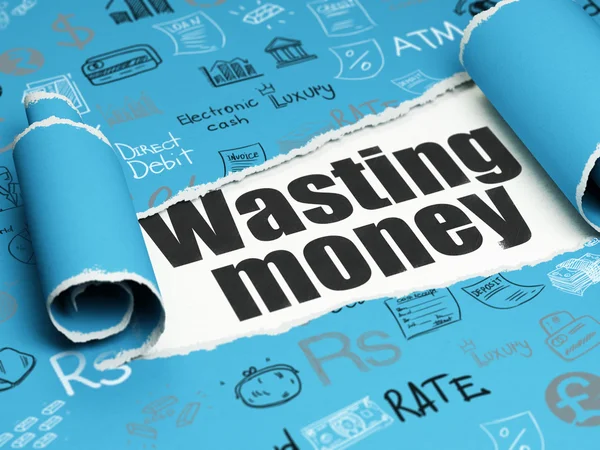 Money concept: black text Wasting Money under the piece of  torn paper — Stock Photo, Image