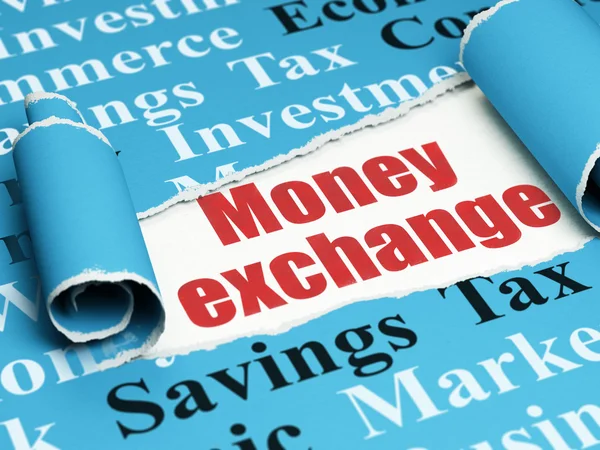 Money concept: red text Money Exchange under the piece of  torn paper — Φωτογραφία Αρχείου