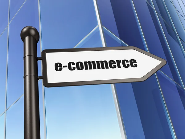 Concetto di finanza: firma E-commerce su Building background — Foto Stock