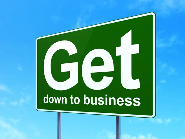 Finance concept: Get Down to business on road sign background — Stock Photo, Image