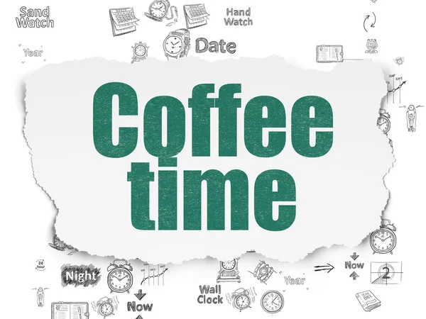 Concetto temporale: Coffee Time su sfondo carta strappata — Foto Stock