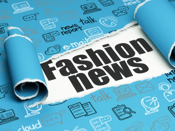 News concept: testo nero Fashion News sotto il pezzo di carta strappata — Foto Stock