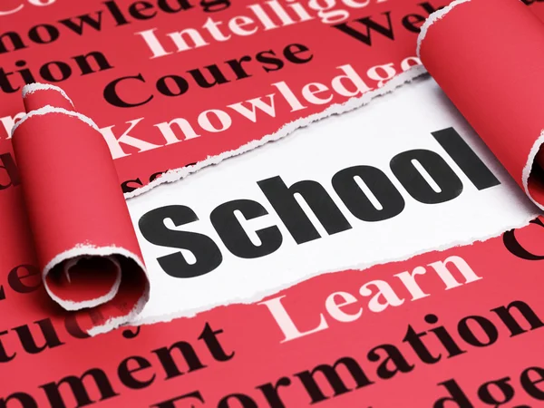 Conceito de aprendizagem: texto preto Escola sob o pedaço de papel rasgado — Fotografia de Stock
