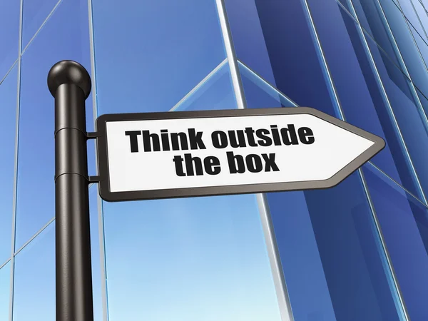 Studying concept: sign Think outside The box on Building background — Stock Photo, Image