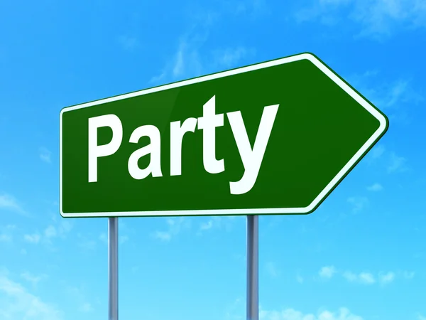 Entertainment, concept: Party on road sign background — Stockfoto