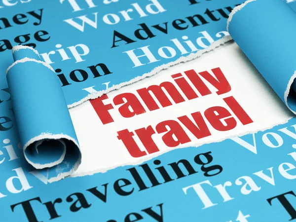 Vacation concept: red text Family Travel under the piece of  torn paper — Stock Photo, Image