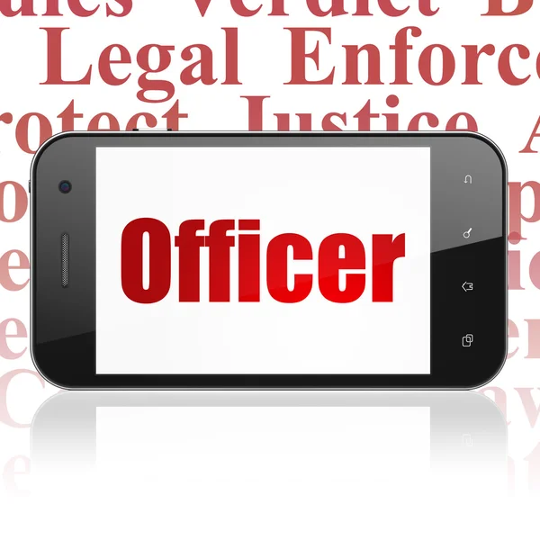 Концепція права: Смартфон з офіцером на дисплеї — стокове фото