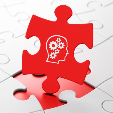 Business concept: Head With Gears on puzzle background