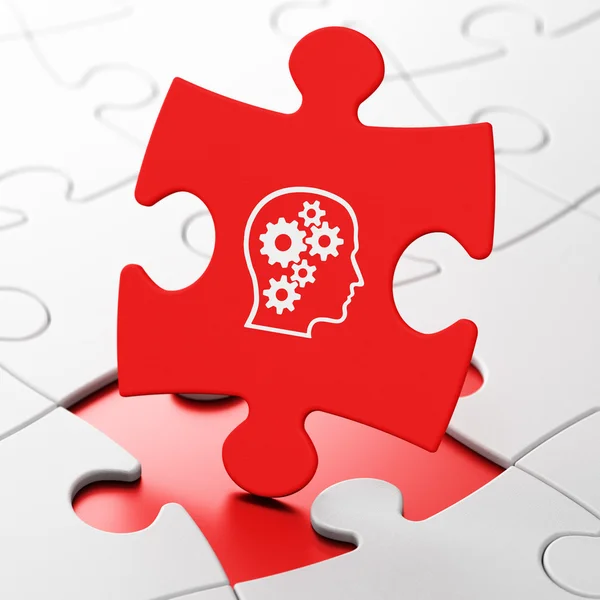 Business concept: Head With Gears on puzzle background — ストック写真