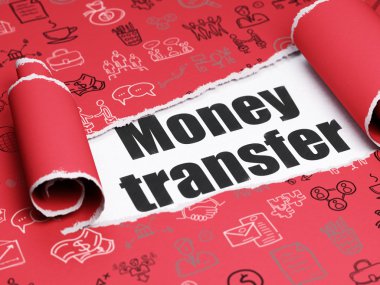 Finance concept: black text Money Transfer under the piece of  torn paper
