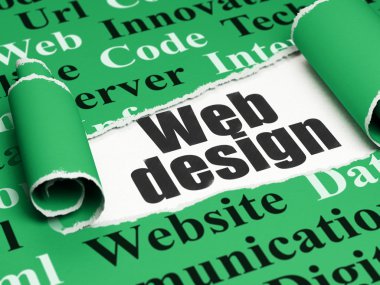Web design concept: black text Web Design under the piece of  torn paper